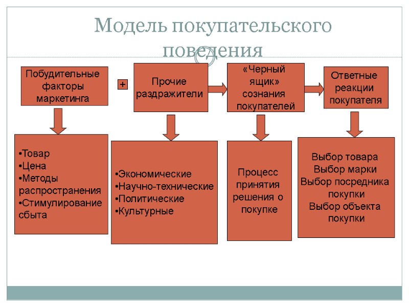 Побудительные  факторы  маркетинга  + Прочие  раздражители  «Черный  ящик»